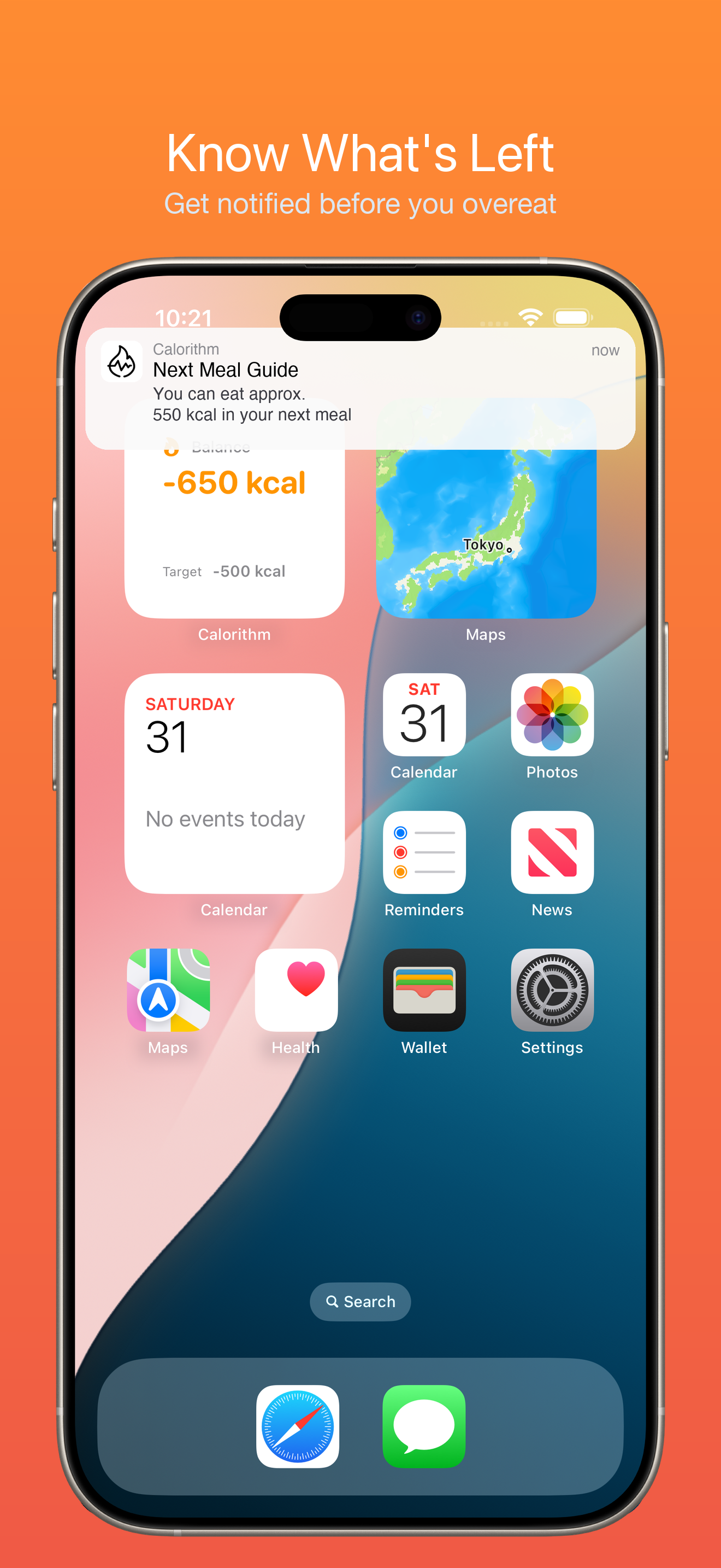 Calorie balance push notification