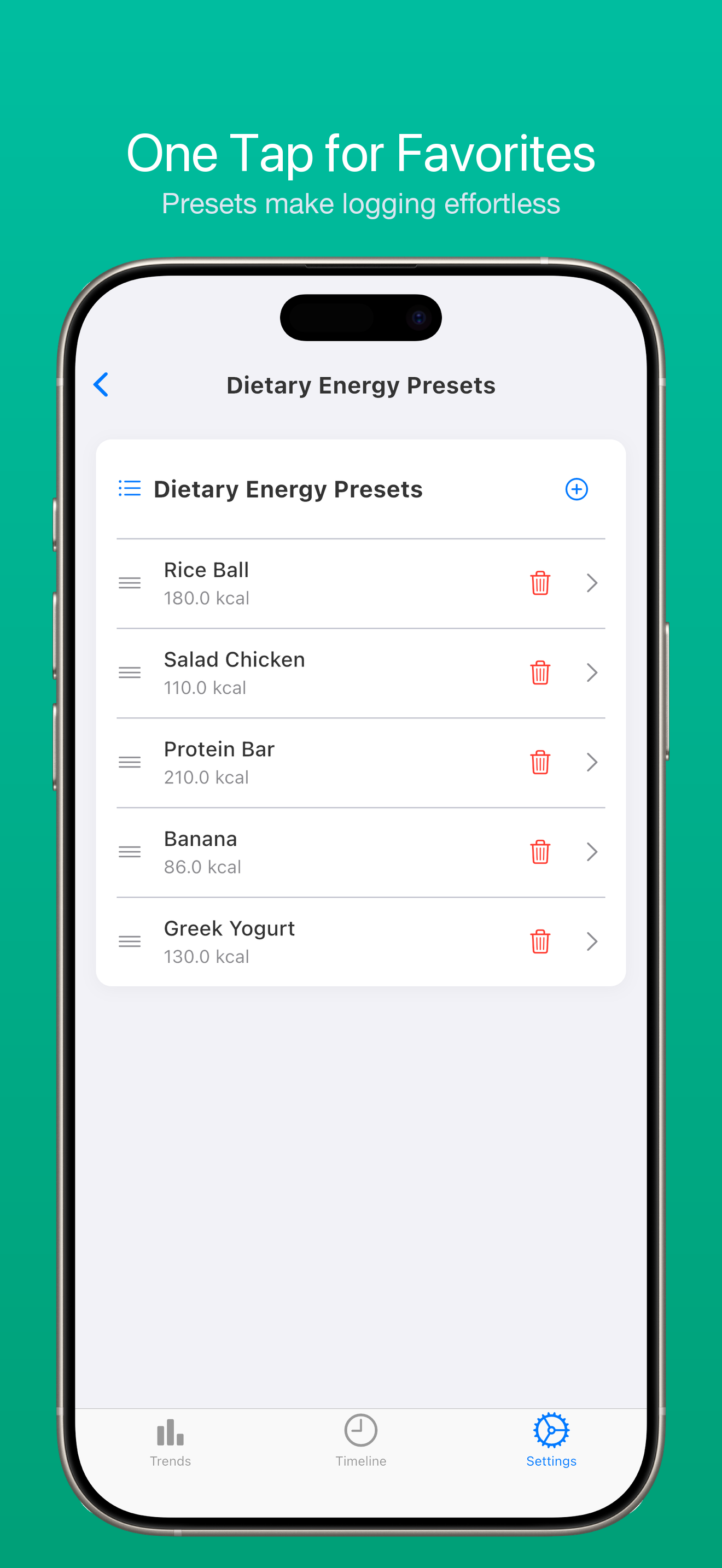 Preset favorites for quick logging