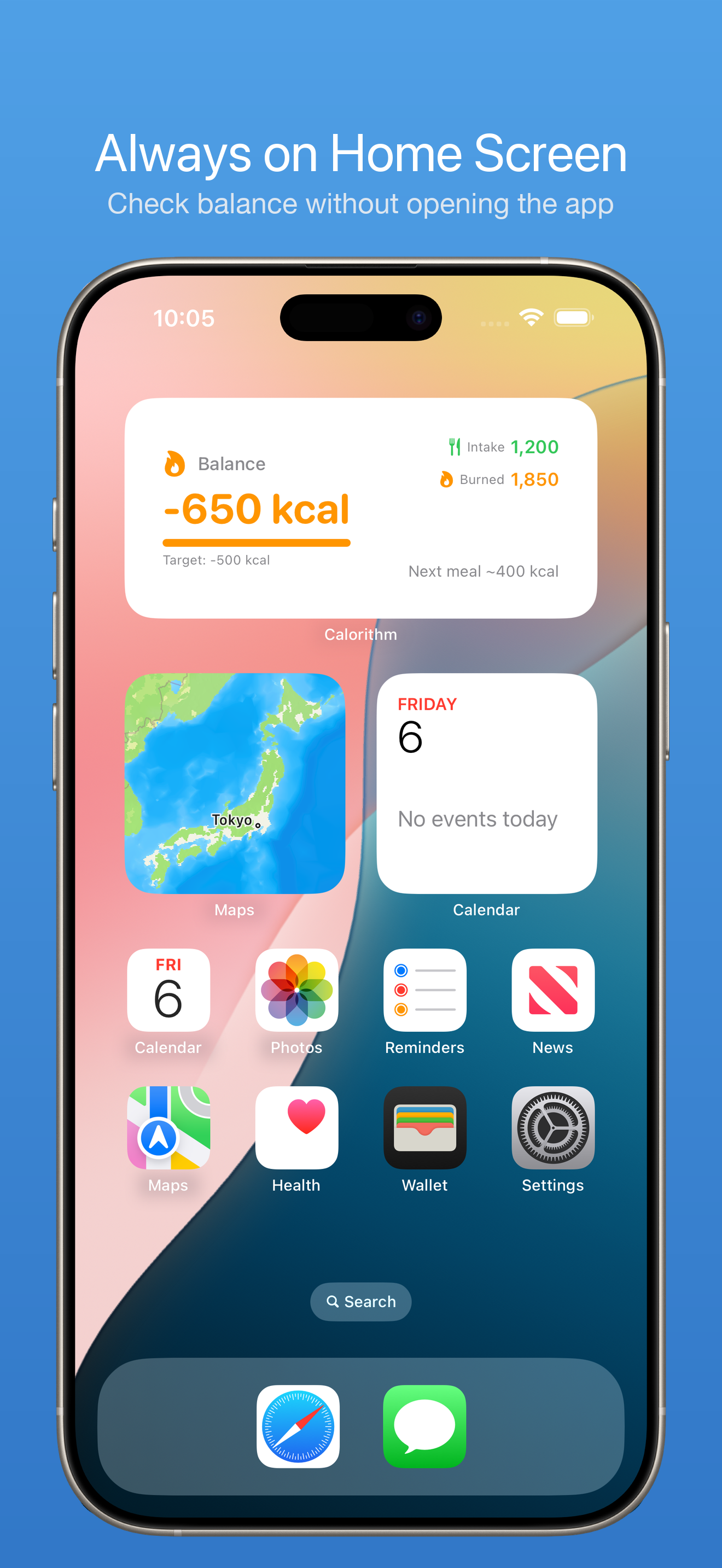 Home screen calorie widget