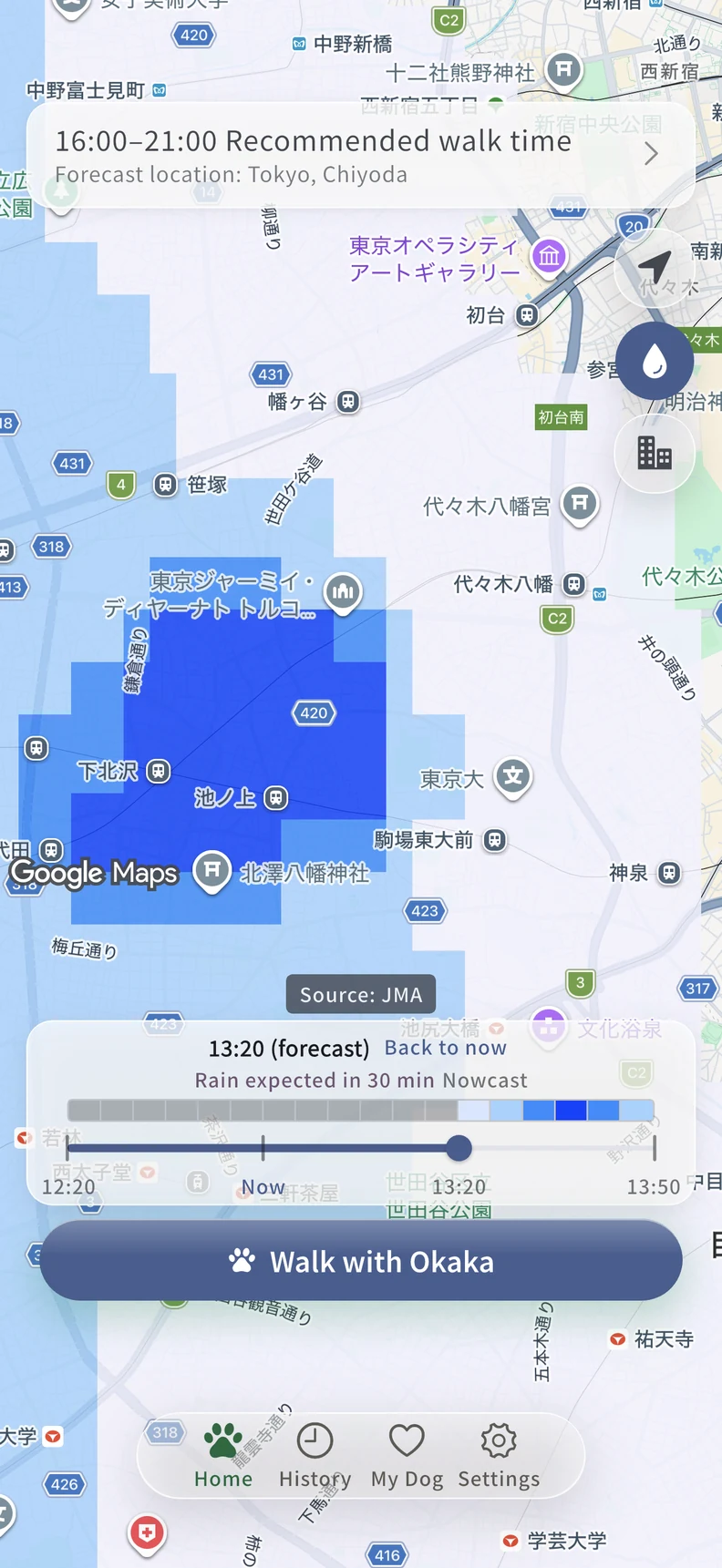 Rain radar on the map